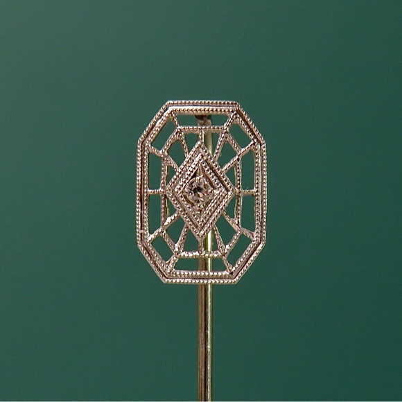 Antique Jewelry - Art Deco Diamond 14k White Gold Antique Stick Pin 1.4g